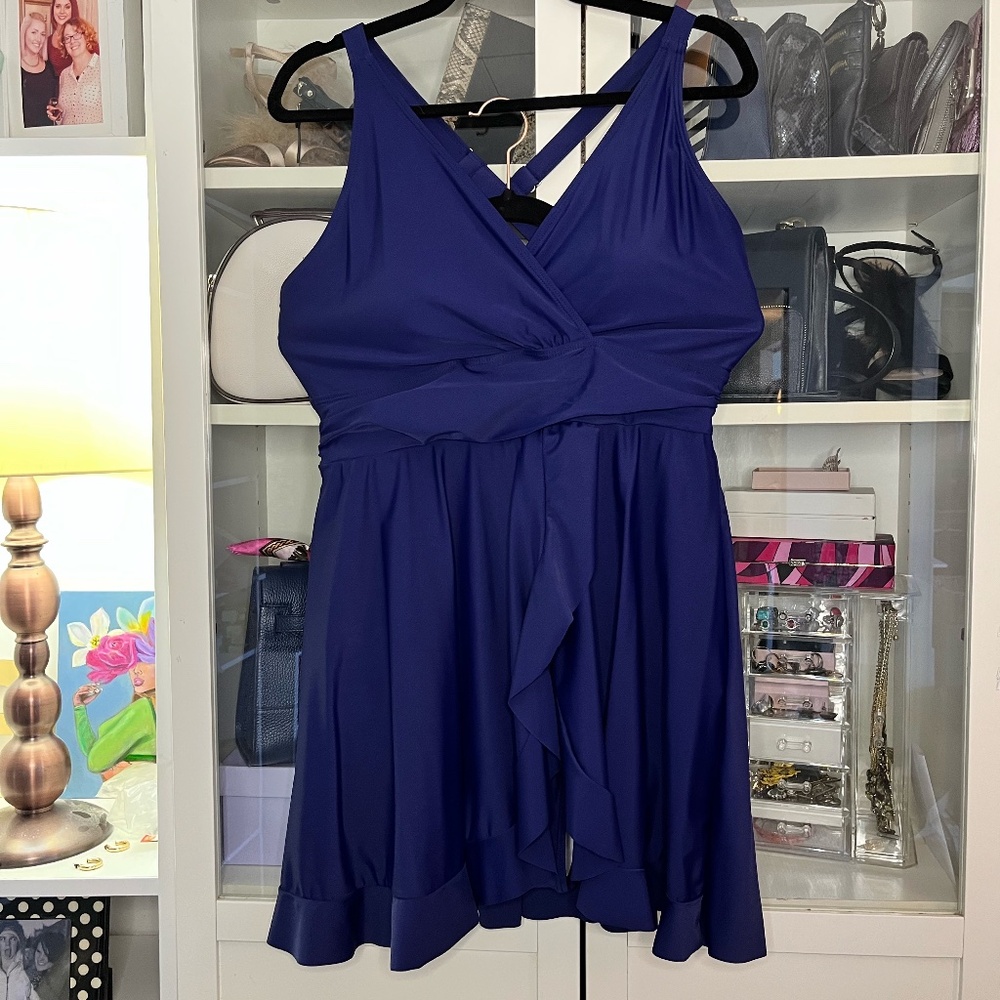 Indigo Blue Ruffle Hem Swim Dress